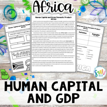Preview of Human Capital & GDP Africa Reading Packet (SS7E3, SS7E3b) GSE Aligned