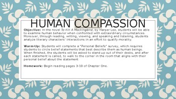 Preview of Human Compassion Unit/To Kill A Mockingbird Unit Lesson