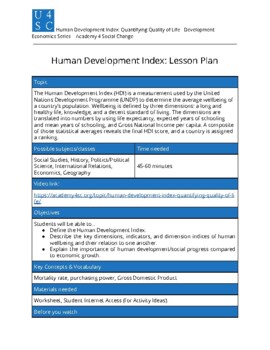 Preview of Human Development Index Video and Lesson
