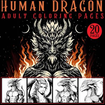 Preview of 20 Human Dragon Characters coloring pages for adults coloring book dragon