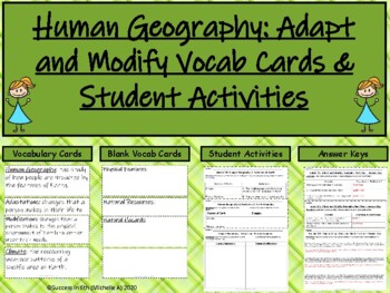 Preview of Human Environment Interaction: Adapt, Modify, Human Geo Student Activities/Vocab