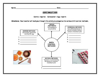 Preview of Human Growth and Development: Contraception Graphic Organizer