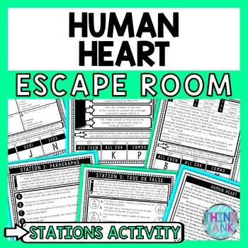 Preview of Human Heart Escape Room Stations - Reading Comprehension Activity