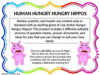 Preview of Human Hungry Hungry Hippos Interactive Editable Review Practice