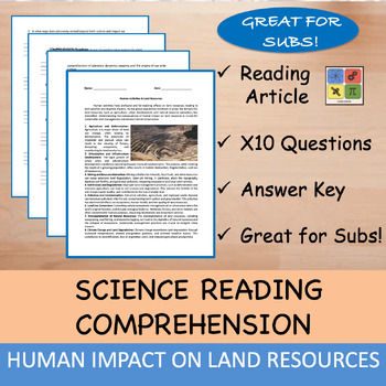 Preview of Human Impact on Land Resources - Reading Passage and x 10 Questions (EDITABLE)