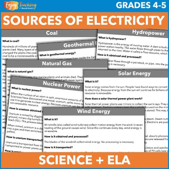 Preview of Environmental Science Reading Passages & Activities: Electricity Energy Sources