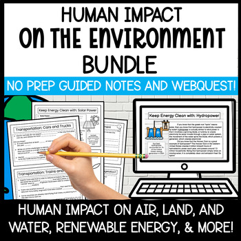 Preview of Human Impact on the Environment Pack | Guided Notes, Vocabulary, WebQuest