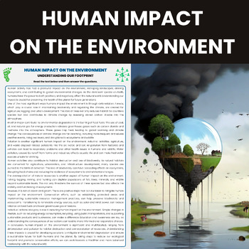 Preview of Human Impact on the Environment Reading Passage for Climate Change