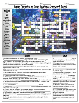 Human Impacts on Ocean Ecosystems Crossword Puzzle by Bearcat Science