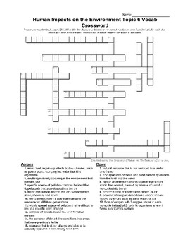 Preview of Human Impacts on the Environment Vocab Crossword