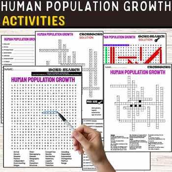 Preview of Human Population Growth Fun Worksheets,Puzzles,Wordsearch & Crosswords