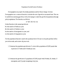 Preview of Population Growth Practice Problem Set