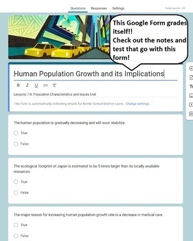 Preview of Human Population Growth and its Implications | Google Form | Environmental Sci