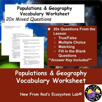 Preview of Human Populations & Geography Vocabulary Worksheet w/Answer Key **Editable**