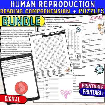 Preview of Human Reproduction Reading Comprehension Passage Puzzles,Digital & Print BUNDLE