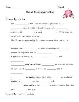 Preview of Human Respiration Notes Outline Lesson Plan