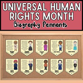 Preview of Human Rights Leaders Biography Pennants Bulletin Board December Classroom Decor