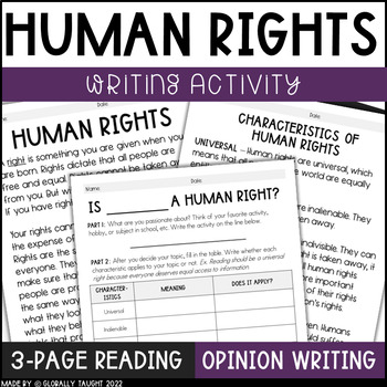 Preview of Human Rights Opinion Writing Activity - Universal Declaration of Human Rights