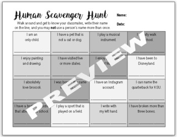 Preview of Human Scavenger Hunt
