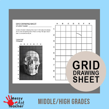 Preview of Human Skull Photograph Grid Drawing Worksheet