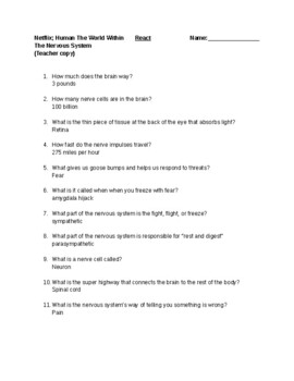 Preview of Human The World Within Episode: React Netflix Video Worksheet (w answer copy)