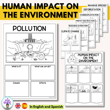 Preview of Human impact on the environment- graphic organizers- Earth day- English Spanish