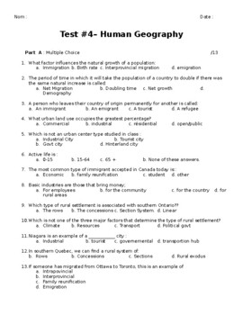 Preview of Human population Test (Geography)