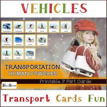 Preview of Human-powered Transport Verbs, Montessori 3-Part Cards, Flash card, Sport