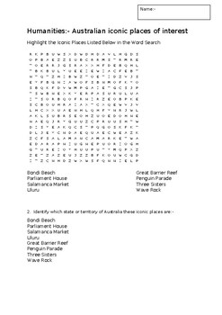 Preview of Humanities:- Iconic Australian Places- Wordsearch