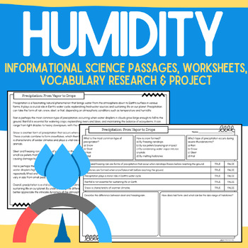 Preview of Humidity Packet:  Informational Passages, Worksheets, Vocabulary, & Research