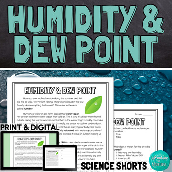 Preview of Humidity and Dew Point Weather Reading Comprehension Passage PRINT and DIGITAL