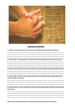 Preview of Humility - Poetry Reading Comprehension Worksheet