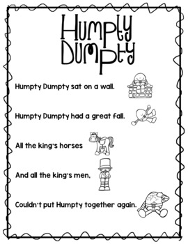Humpty Dumpty Nursery Rhyme Activities by Called to Kinder | TpT