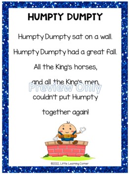 Humpty Dumpty Nursery Rhymes Poetry Packet by Little Learning Corner