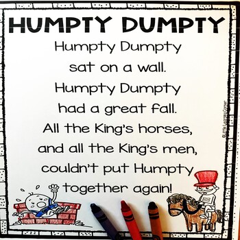 Preview of Humpty Dumpty Nursery Rhyme Poetry Notebook Black and White