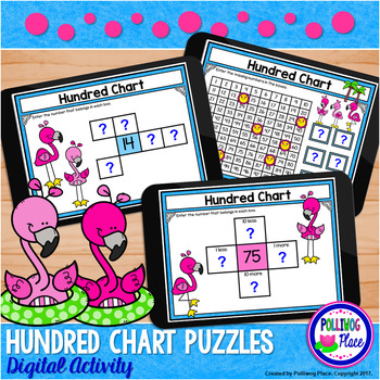 Preview of Hundred Chart Puzzles Digital Activity for Google Classroom - Flamingo Fun
