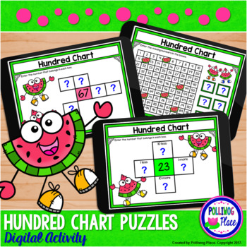 Preview of Hundred Chart Puzzles Digital Activity for Google Classroom - Watermelon Fun
