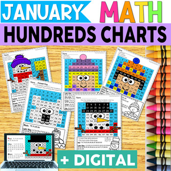 Preview of Hundred Chart - Winter | Math Centers | Color By Number- with Digital Resources
