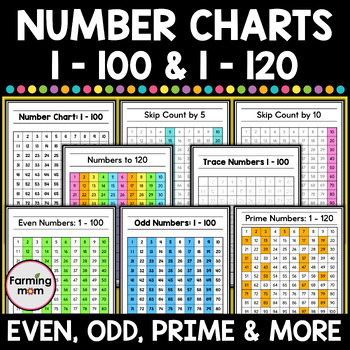 Preview of 120 Chart Blank Hundreds Chart Skip Counting Odd Even and Prime Numbers to 100