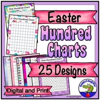Preview of Hundred Charts - Easter Theme - 25 Designs - Skip Counting with Easel Digital