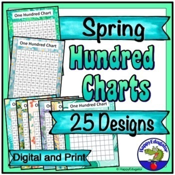 Preview of Hundred Charts - Spring Theme - 25 Designs - Skip Counting with Easel Digital