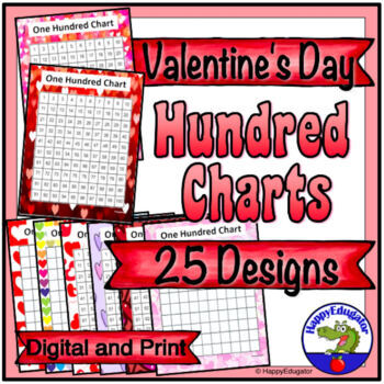 Preview of Hundred Charts - Valentine Heart Theme - 25 Designs - Skip Counting with Easel