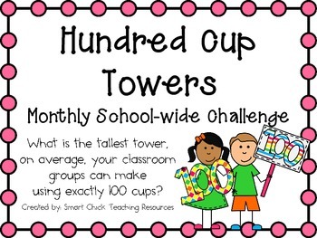 Preview of Hundred Cup Towers ~ Monthly School-wide Science Challenge ~ STEM