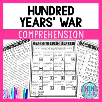 Preview of Hundred Years War Reading Comprehension Challenge - Close Reading - Middle Ages
