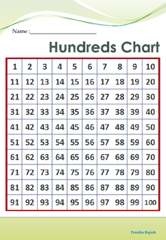 Hundreds Chart by Preetha Rajesh | Teachers Pay Teachers