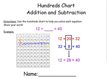 Preview of Hundreds Chart Addition and Subtraction