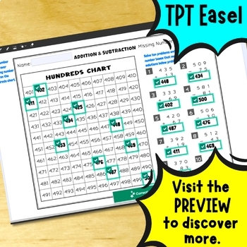 Hundreds Chart Missing Numbers 1 to 400 Addition and Subtraction