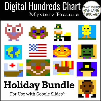 32 Digital Hundreds Chart Mystery Pictures Pixel Art Holiday Bundle