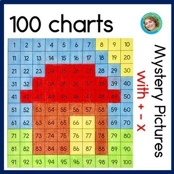 Preview of 100s Chart Mystery Pictures 100 Charts with Addition Subtraction Multiplication