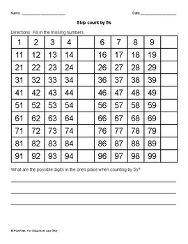 Hundreds Chart Skip Counting by 5s Practice by PlanFirst | TPT